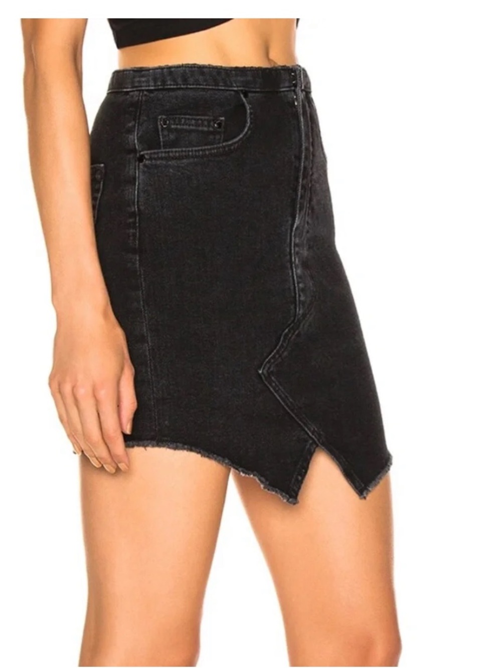 Cotton Citizen Black Asymmetrical Denim Mini Skirt